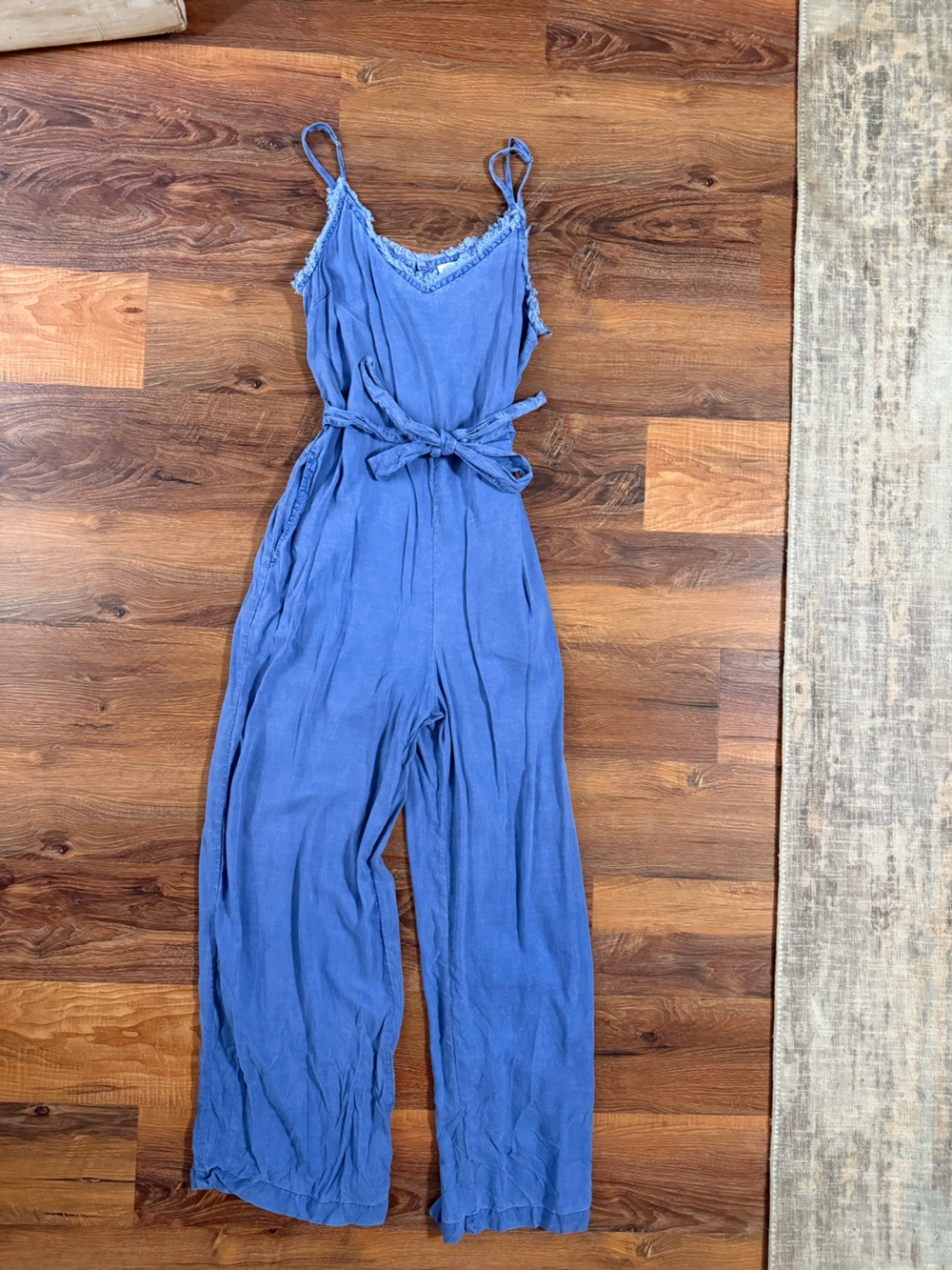 Bella Dahl Blue Sleeveless Wide-Leg Jumpsuit with Tie Waist